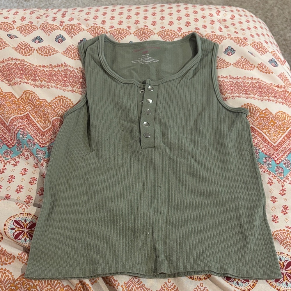 Olive Sleeveless Ribbed Tank Top